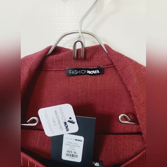 Fashion Nova Hello Lover Slinky Pant Set Cord Brick Red Maroon Ribbed XL - Picture 4 of 12